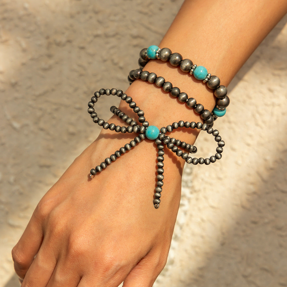 Wholesale Bohemian Layered Turquoise Bow Handmade Necklace